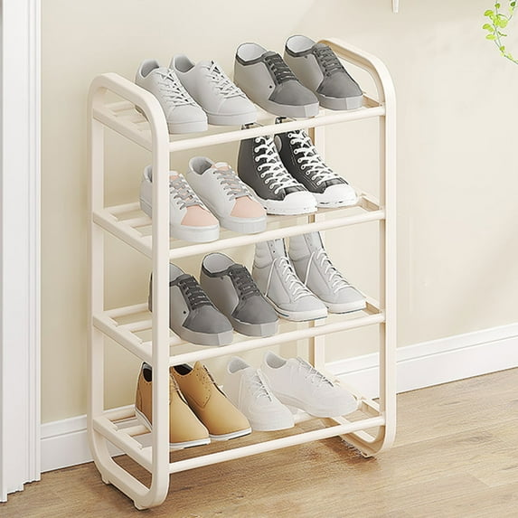 AuroraX White Shoe Rack Metal 4 Tier Small Stainless Steel Shoe Rack Organizer Free Standing Sturdy Vertical Space-Saving Corner Minimalist Shoe Storage Organizer for Closet,Entryway,Door