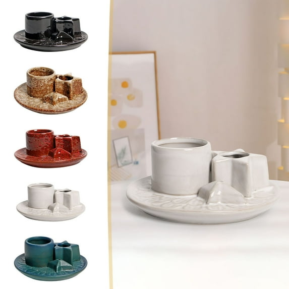 AuroraX White Taper Pillar Candle Holder Decorative Ceramic Candlestick Holders Rustic Vintage Romantic Elegant Valentines Day Tray Candle Stand Gifts for Table Centerpieces Dining Wedding Decor