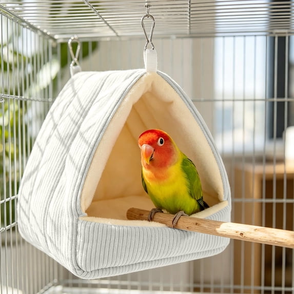 AuroraX Winter Bird Cage Hanging Bed Small Parakeet Cozy Sleeping Nest Soft Furry Warm Thickened Pet Bird Cage Accessories for Winter Gray National Dog Day International Cat Day