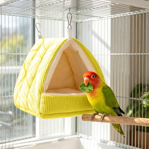 AuroraX Winter Bird Cage Hanging Bed Small Parakeet Cozy Sleeping Nest Thickened Soft Furry Warm Pet Bird Cage Accessories for Winter Yellow National Dog Day International Cat Day