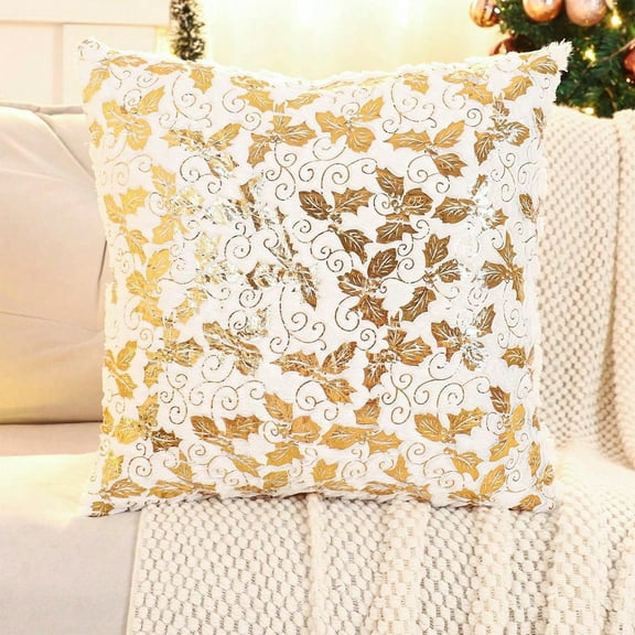 AuroraX Winter Decorative Throw Pillow Covers Fancy Christmas 18x18 Inch White Pillow Cases Modern Indoor Plush Hot-Stamped Maple Leaf Cushion Cover Livingroom,Room Decor