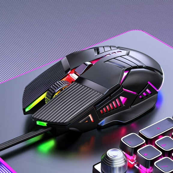 AuroraX Wired Mouse Gaming Mouse Black Ergonomic Mechanical Switches Silent Click RGB Lighting Computer Mice