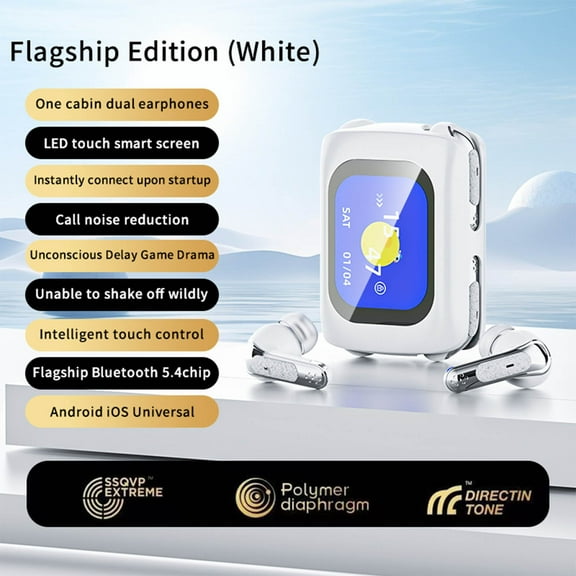 AuroraX Wireless 2 PSmartrs Earbuds,In-Ear Bluetooth Noise Cancelling 4 Headphones in Charges Case,LED Touchs Screen Built-in Microphone Earphone for Lovers/Couple(White)