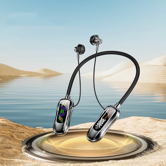 AuroraX Wireless Earbuds,In-Ear Neckband Noise Cancelling Bluetooth Headphones with Mic,Music/Volume/Phone Control LED Display Headset(Black)