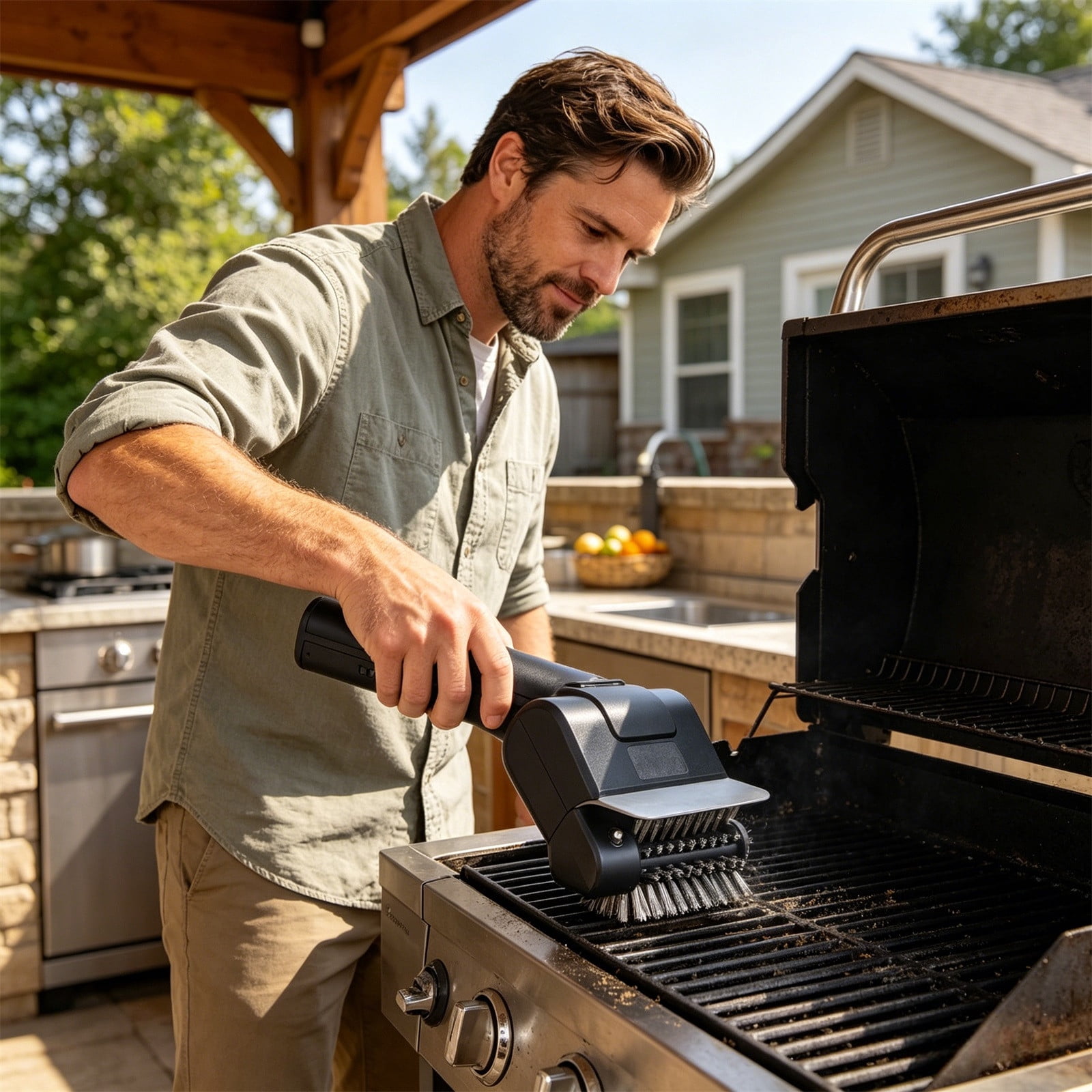 AuroraX Wireless Electric Grill Brush Heavy Duty BBQ Brush Rechargeable Cordless Stainless Bristles Ergonomic Grip Outdoor BBQ Brush Summer