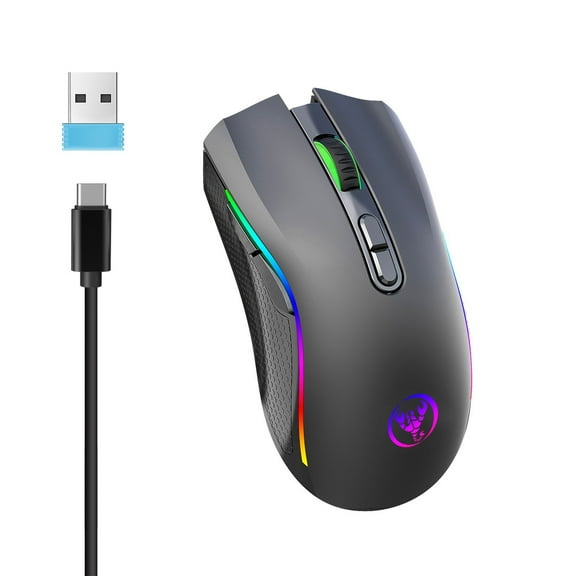 AuroraX Wireless Mouse for Laptop Computer Gaming Mouse High DPI Black RGB Lighting Rechargeable Mute Click Computer Accessories for Desk