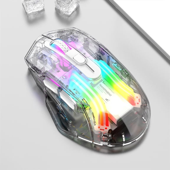 AuroraX Wireless Mouse for Laptop Computer Gaming Mouse RGB Lighting Clear Adjustable DPI Computer Mice Clear