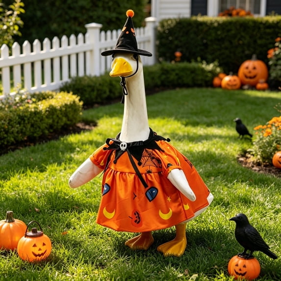 AuroraX Witch Dress with Hat 19 inch Porch Goose Halloween Outfits , 23" Porch Goose Clothes Sets 17 inch Fall Holiday Halloween Decorations Outdoor Plastic Porch Goose Accessories