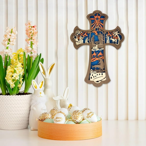 AuroraX Wooden Easter Cross Wall Art He Is Risen" Religious Hanging Sign for Front Door