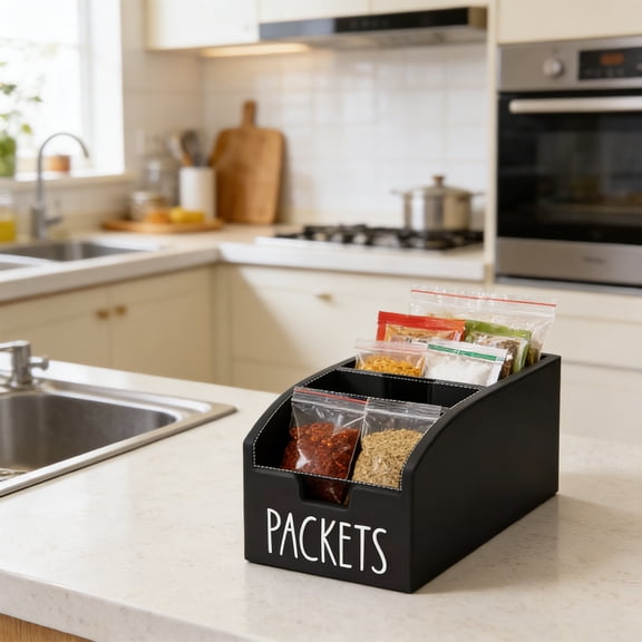 AuroraX Wooden Spice Storage Box Kitchen Drawer Organizer Multi-Compartment Large Stackable Adjustable Seasoning Storage Box Black