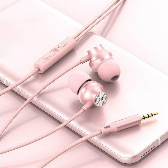 AuroraX Workout Earbuds,In-Ear Noise Cancelling 3.5mm Wired Headset with Microphone,Deep Bass Lightweight Phone Control Headset Birthday Gifts for Women(Pink)