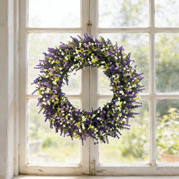AuroraX Wreath Summer Decorations for Home Indoor Artificial 14 Inch Hanging Front Door Home Decor Purple
