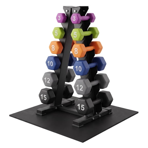Aurorafy Neoprene Dumbbell Set w/ Rack, Pair of 3, 5, 8 ,10, 12 & 15lb Weights, Multicolor
