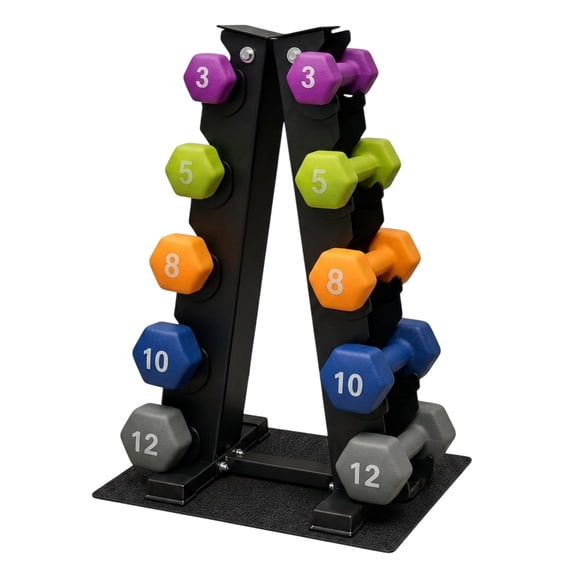 Aurorafy Neoprene Dumbbell Workout Set, Pairs of 3, 5, 8 ,10, & 12lb Weights, Multicolor