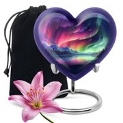 Auroral Splendor Over Peaceful Mountain Waters - Heart Urn - Cremation Companion Urns - Loving Embrace Urn For Mom - Heartfelt Design For Maternal Ashes - Cherished Memorial - 8 Inch