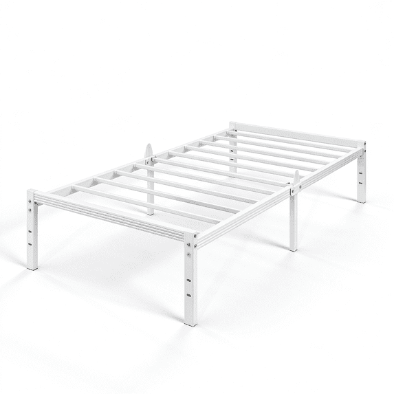 Auroral Zone 14 inch Twin-XL Metal Platform Bed Frame, Heavy Duty Mattress Foundation, No Box Spring Required, White