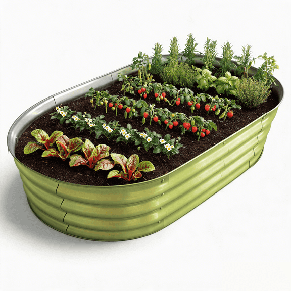 Auroral Zone 4x2x1ft Green Grain Raised Garden Bed Outdoor Metal Planter Box for Vegetables Flowers and Herbs