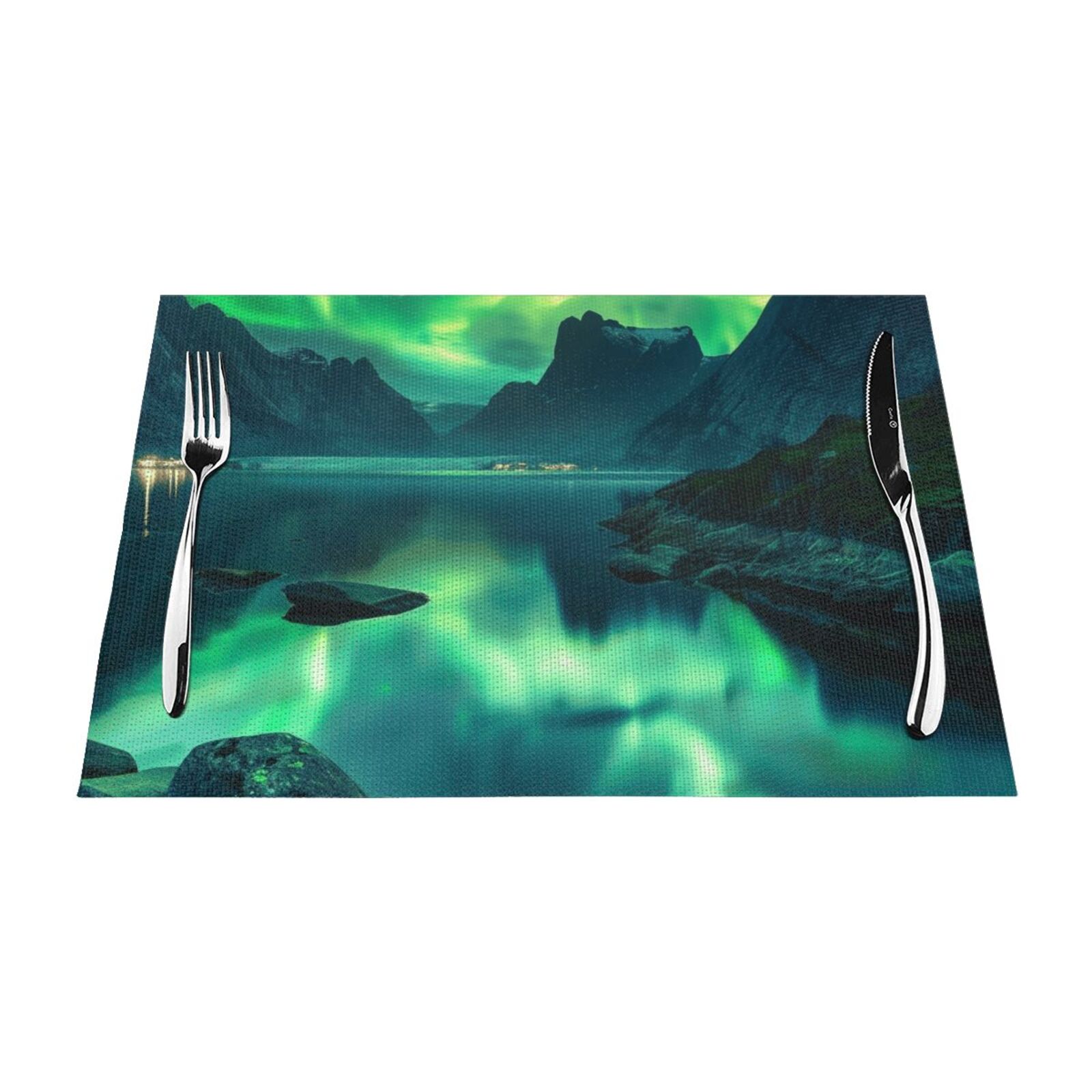 Auroras in mountains and rivers Table mat can be wiped, dinner mat set, felt can be wiped, heat