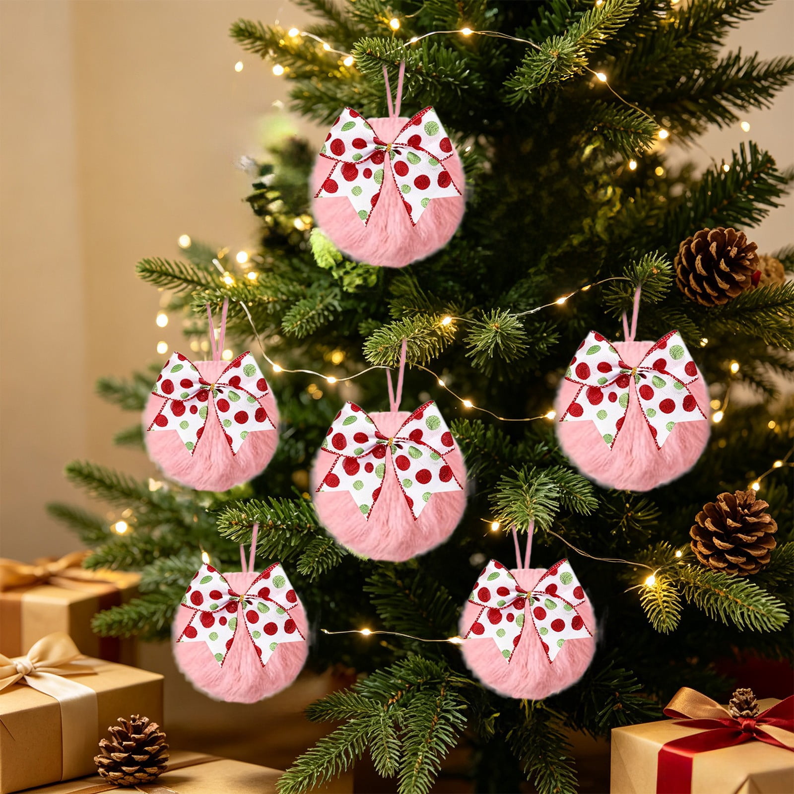 Aurorax 6 Pack Pink Christmas Decorations Indoor for Xmas Tree