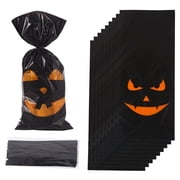 Aurorax Black Gift Bags Bulk 50 Pack,Halloween Candy Bags with Ties to Put Candy in Plastic Reusable Pumpkin Trick or Treat Bags Bulk,Halloween Party Favors for Adults Celebrate Halloween