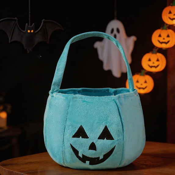 Aurorax Blue Halloween Basket,Trick or Treat Bags with Handles Pumpkin Reusable Halloween Boo Basket Ideas,Halloween Totes for Adults Home Decor
