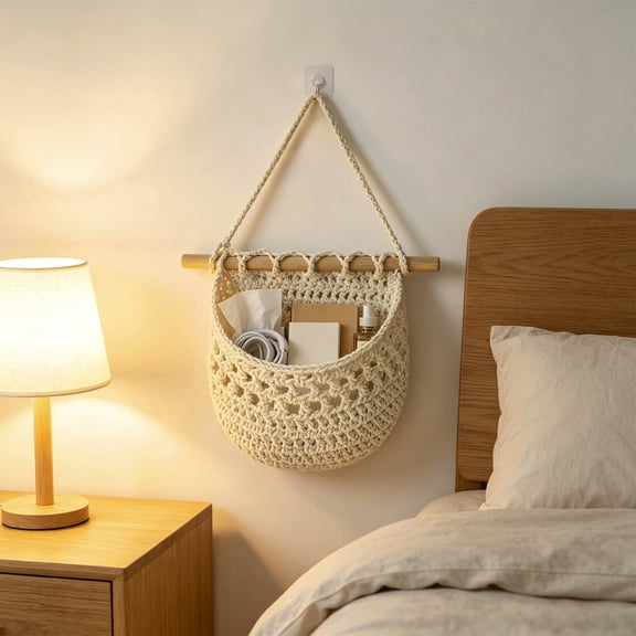 Aurorax Boho Wall Decor Basket for Bedroom Living Room,Handmade Fall Hanging Baskets Boho Wall Art,Rustic Farmhouse Hanging Baskets for Organizing or Artificial Flower Arrangements