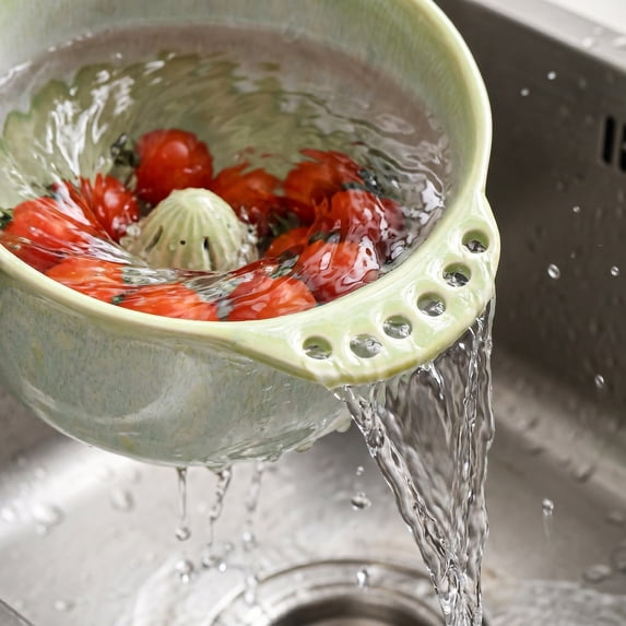 Aurorax Ceramic Berry Bowls with Holes and Saucer Vortex Berry Bowl Colander Self Rinsing Food Strainers,Swirling Berry Bowl for Fresh Blueberries,Strawberries,Cherries,Cranberries,Vegetable