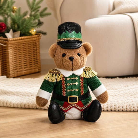 Aurorax Christmas Nutcracker Soldier Teddy Bear Ornament,Festive Christmas Bear Figurine Tabletop Decor,Green Sitting Christmas Decorations for Home Indoor Holiday Party