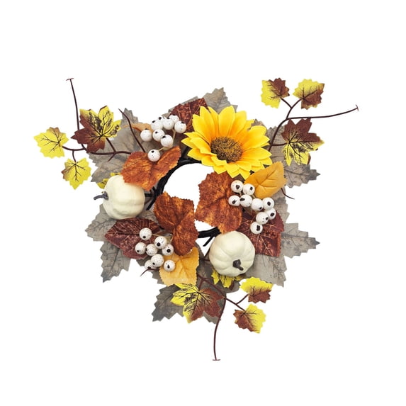 Aurorax Fall Candle Holders,Fall Candle Ring Wreath with Pumpkin Berries Sunflower Maple Leaves Table Centerpiece Farmhouse Thanksgiving Harvest Decor
