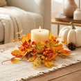 thumbnail image 1 of Aurorax Fall Candle Holders,Fall Candle Ring Wreath with Berries Pumpkin 14" Rustic Thanksgiving Harvest Decor Table Centerpiece, 1 of 6
