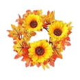 thumbnail image 1 of Aurorax Fall Candle Holders,Fall Candle Ring Wreath with Maple Leaves Sunflower Rustic Thanksgiving Harvest Decor Table Centerpiece Yellow, 1 of 9