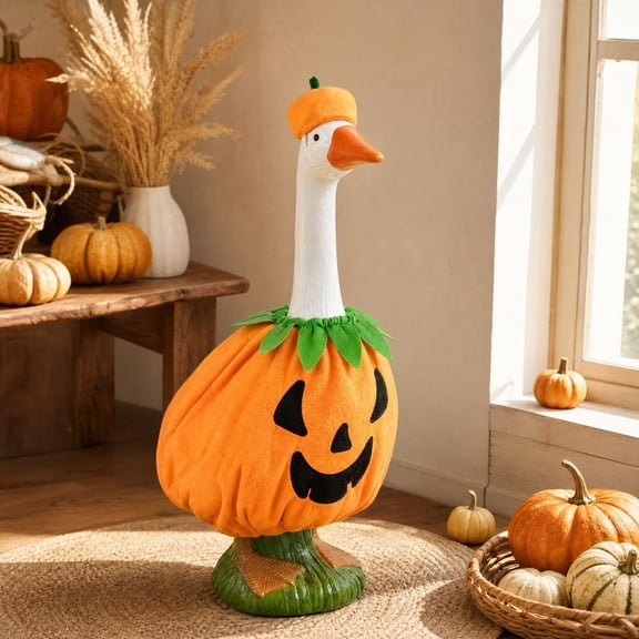 Aurorax Fall Porch Goose Outfit 19 inch,Goose Clothes for Cement Goose Porch Goose 23"/17",Thanksgiving Pumpkin Orange Porch Goose Accessories for Yard Outdoor Garden