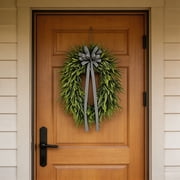 Aurorax Fall Wreaths for Front Door,Green Wreaths for Year Around with Bows 3 Size Rustic Thanksgiving Harvest Decor for Outside Indoor Window Green
