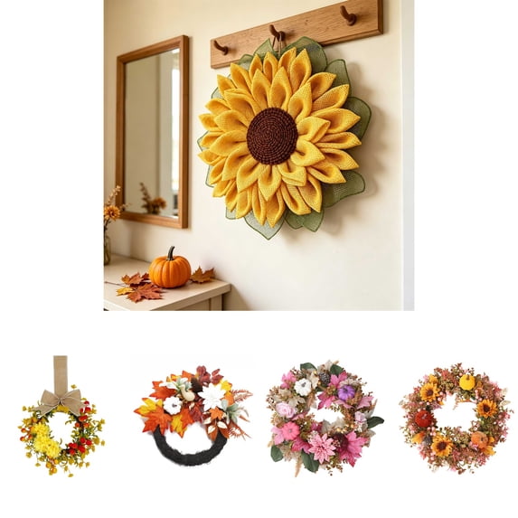 Aurorax Fall Wreaths for Front Door,Sunflower Wreath Farmhouse Large Large Thanksgiving Harvest Decor for Outside Indoor Wall Mantel Yellow