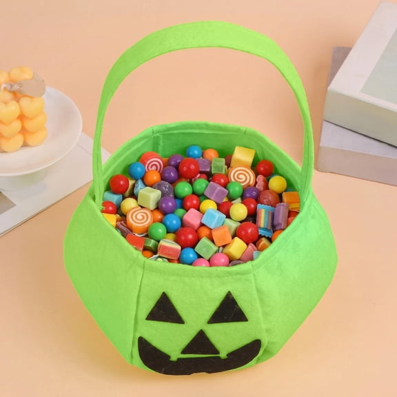 Aurorax Green Halloween Basket,Trick or Treat Bucket Pumpkin Reusable Candy Bag,Halloween Totes for Storage for Adults Teens