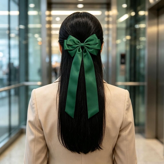 Aurorax Green Satin Layered Bow Hair Clips,Large Ribbon Bow Barrettes ...