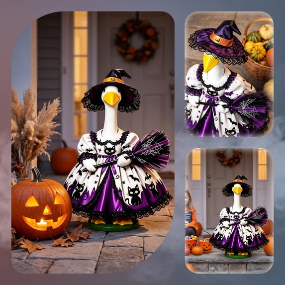 Aurorax Halloween Goose Clothes for Cement Goose Porch Goose 23"/17",Porch Goose Outfit 19 inch Dark Gothic Decor,Witch Dress Holiday Porch Goose Costume for Garden Outdoor Lawn
