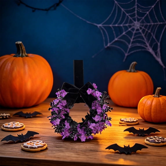 Aurorax Halloween Wreaths for Front Door,Early Halloween Decorations Outdoor with Floral Bows 9 inch Farmhouse Outdoor Hanging Decor for Wall Mantel Window Purple