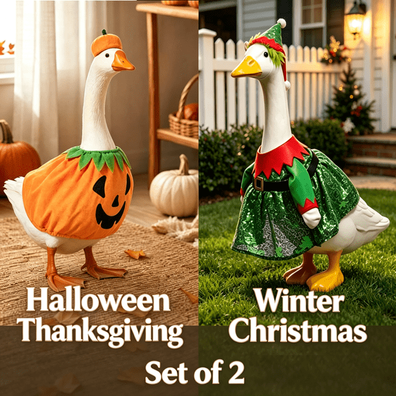 Aurorax Porch Goose Outfit 2 Pack,Porch Goose Outfit Sets for 17/19/23 inch,Christmas Thanksgiving Halloween Pumpkin Green and Orange Porch Goose Clothing Accessories Home Decor Outdoor