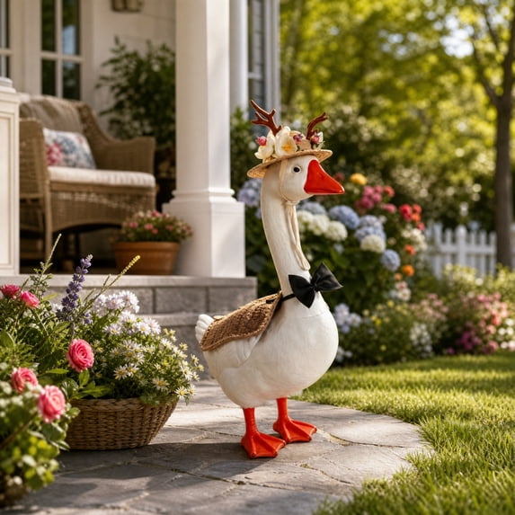 Aurorax Porch Goose Outfit 23"/19 inch/17in,Goose Clothes for Cement Goose Porch Goose,All the Season Deer Shaped Brown Porch Goose Costume for Outdoor Yard