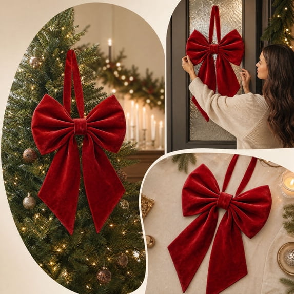 Aurorax Red Burgundy Velvet Christmas Tree Topper Bow,Large Velvet Bows ...