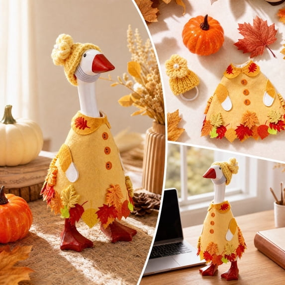 Aurorax Thanksgiving Desk Goose Outfit 7 inch,Small Desk Goose Clothes Set for Mini Magnetic Goose Statue,Fall Hand-Knitted Maple Leaf Printed 7in Desk Goose Outfits for Office Home Decor