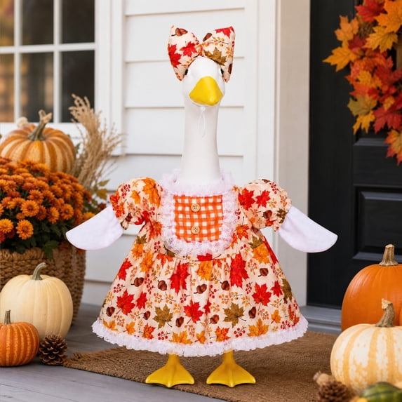 Aurorax Thanksgiving Porch Goose Outfit 23"/19 inch/17in,Goose Clothes for Cement Goose Porch Goose,Lace Skirt and Bow Holiday Orange 23" Porch Goose Clothing Accessories for Yard Harvest Decor