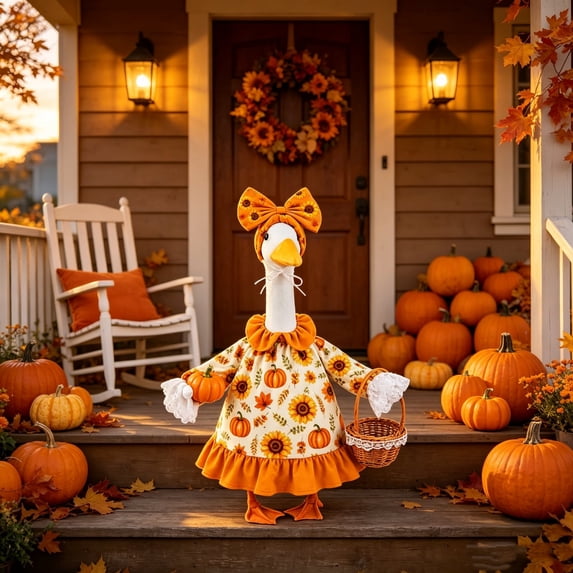 Aurorax Thanksgiving Porch Goose Outfits 23" Holiday,Goose Clothes for Cement Goose Porch Goose 17/19 inch,Autumn Lady Pumpkin Printed Porch Goose Clothing Accessories for Outdoor Yard