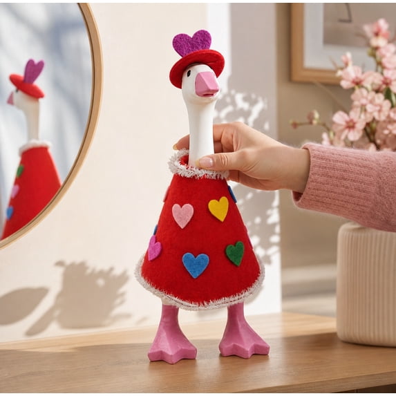 Aurorax Valentine's Day Desk Goose Outfit 7 inch,Small Desk Goose Clothes Set for Mini Magnetic Goose Statue,Red 7" Desk Goose Outfits Holiday Sets for Office Tabletop Home Decor
