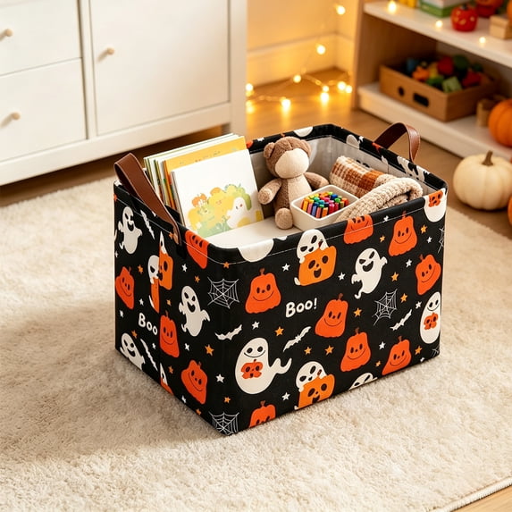 Aurorax White Halloween Basket Decorations,Halloween Totes for Storage Pumpkin Reusable Treat Bag,Storage Basket for Adults Home Decor