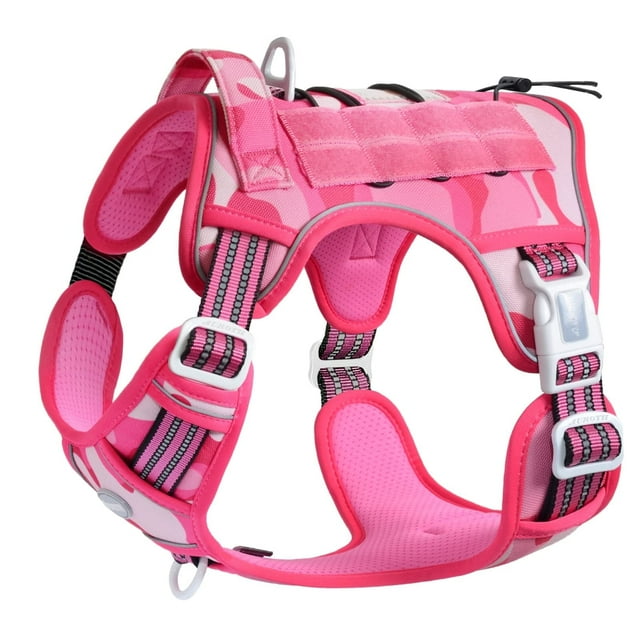 Auroth Dog Harness for Medium Dogs No Pull, Reflective Dog Vest with Easy Control Handle, Adjustable Pet Harness for Training Running Walking, Pink Camo