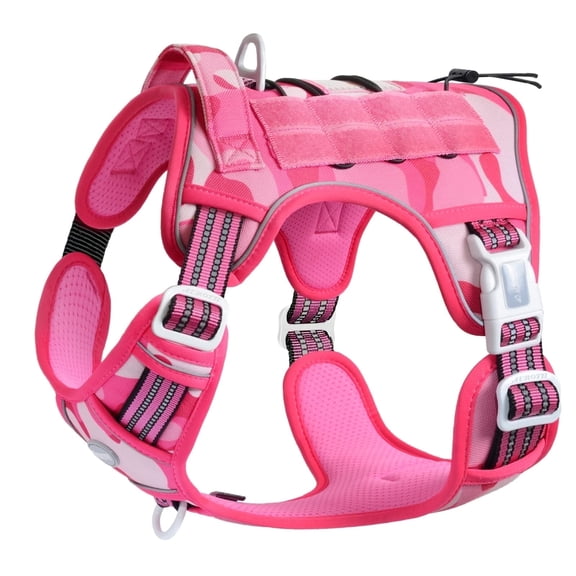 Auroth Dog Harness for Large Dogs No Pull, Service Vest with Easy Control Handle, Adjustable Pet Harness for Walking Running, Pink Camo