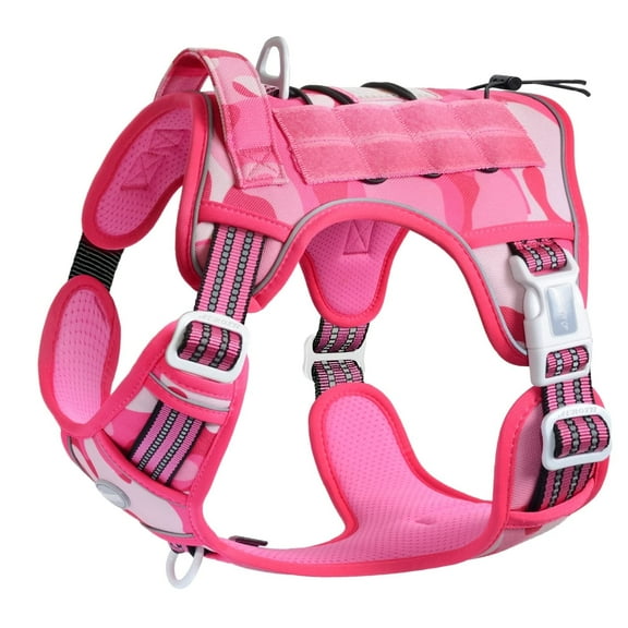 Auroth Dog Harness for Large Dogs No Pull, Service Vest with Handle, Adjustable Pet Training Harness, Reflective XL Dog Harness Vest, Pink Camo