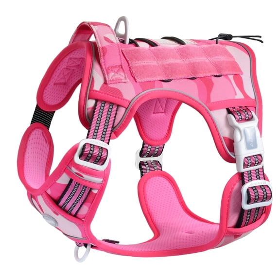 Auroth Dog Harness for Large Dogs No Pull, Service Vest with Handle, Adjustable Pet Training Harness, Reflective XL Dog Harness Vest, Pink Camo